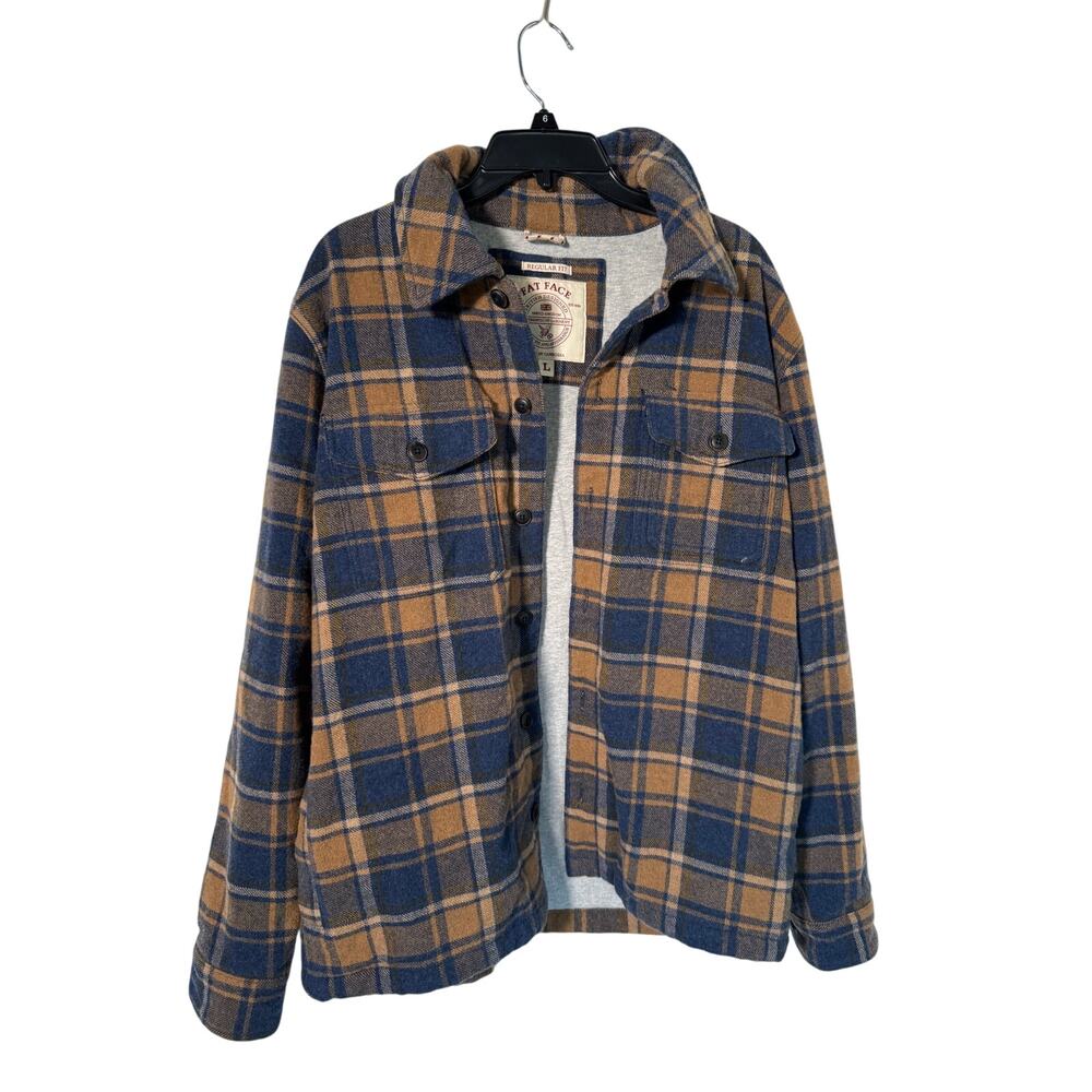Fat Face Mens Milton Jacket Overshirt Flannel Shacket Brown Blue Size Large